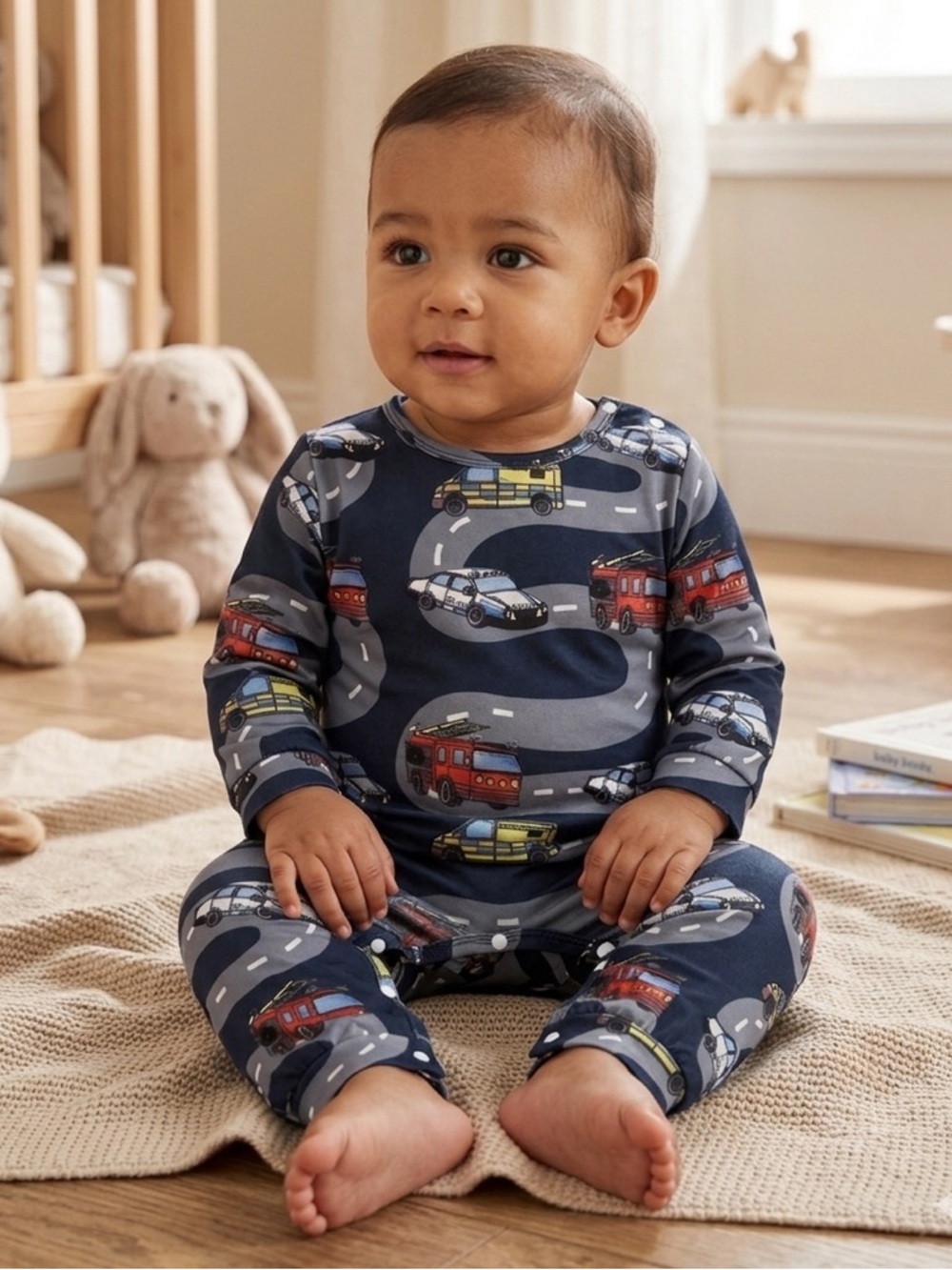 🆑Temu Kids Navy Blue Footie with Vehicle Design